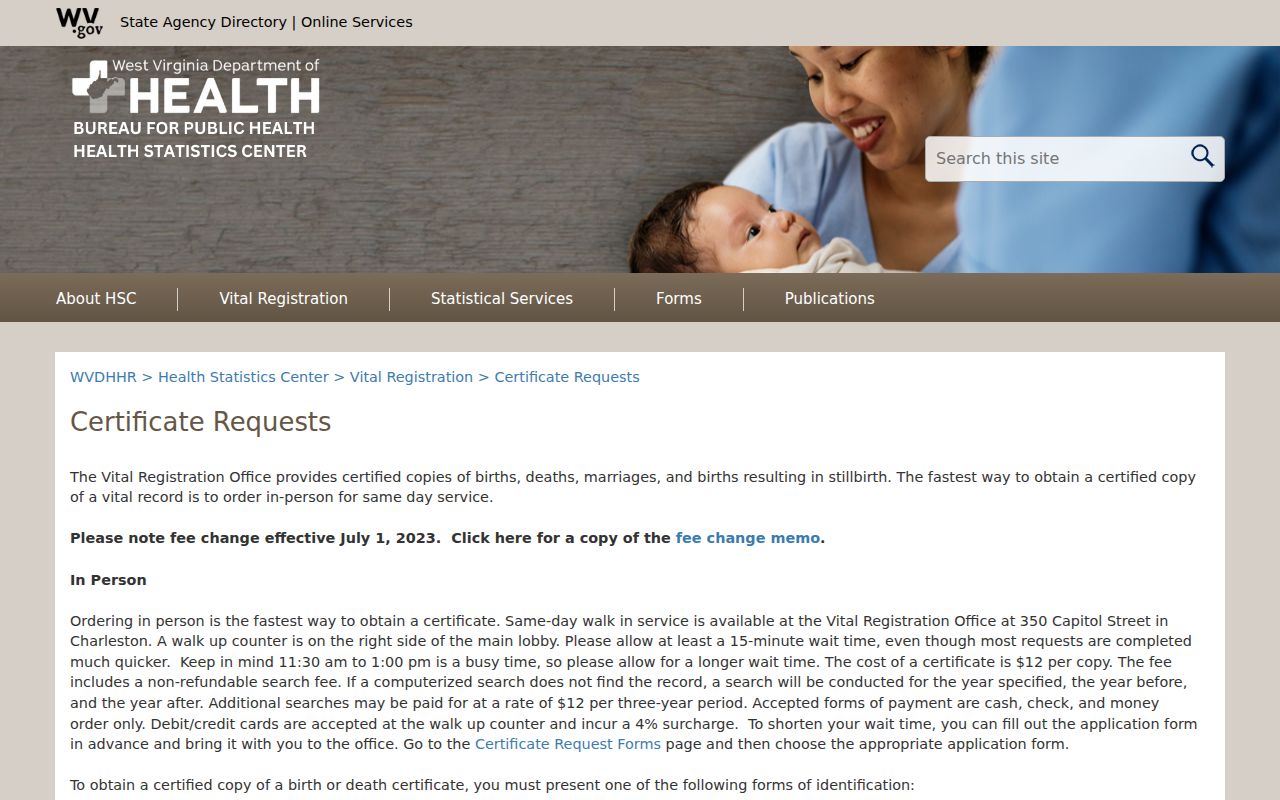 Grant County former owner research with West Virginia vital-record copy, identification, and request instructions