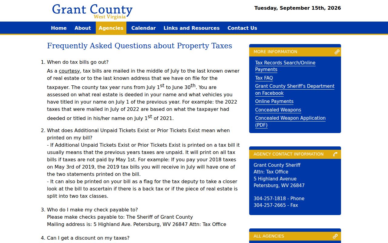 Grant County property tax records FAQ on due dates, discounts, and ownership transfer lag